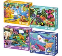 QUOKKA Puzzles for Toddlers 4-6 - 4 x 48 Pieces Jigsaw Puzzles for Kids Ages 3-5 - Learning Insects, African, Amazon, Ocean Animals Puzzle for 2-4 - Jigsaw Game for Boy and Girl 4-8 Year Old