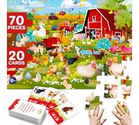 QUOKKA Riddle Jigsaw Puzzles For 3 4 Year Olds - 70 Pcs Kids Search And Find Puzzles Age 5-8 - Educational Toys For 3 4 yo - 20 Illustrated Guessing Cards With Farm Animals - Boys & Girls Gift