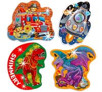 QUOKKA Shimmer Puzzles for Kids Ages 4-6 - 48 Piece Shaped Jigsaw Puzzles for Toddlers 3-5 - 4-Pack Dragon, Rocket, Firetruck & Dinosaur Children's Game Ages 4-8 - Unique Gift Toy for Preschoolers