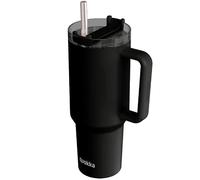 Quokka Stream Jet Black Tumbler 950ml - Multifunctional Lid with Straw - Double Wall Insulation - Stainless Steel Reusable