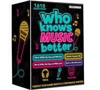QUOKKA Who Knows Music Better? 1610 Music Trivia Questions - 4 Pack Ultimate Music Game Box - Singing, Karaoke, Party Games for Adults Families, Fun Music Challenge for 90s & 2000s Fans & Game Nights
