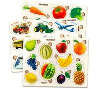 QUOKKA Wooden Puzzles for Toddlers 2-4 - 3X Set Montessori Toys Puzzles for Kids Ages 3-5 - Wood Educational Baby Game 12-18 Months - Gift Learning Fruits Leaves for Boy & Girl 3-5