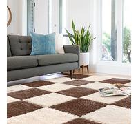 Quolliter 10pcs Carpet Squares Puzzle Floor Mat,30x30cm Plush interlocking Carpet tiles Anti Slip EVA Foam Puzzle rug for kids,Build A Safe Area for Bedroom,floor,Nursery, Playroom(Beige & brown)