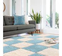 Quolliter 10pcs Carpet Squares Puzzle Floor Mat,30x30cm Plush interlocking Carpet tiles Anti Slip EVA Foam Puzzle rug for kids,Build A Safe Area for Bedroom,floor,Nursery, Playroom(Beige & blue)