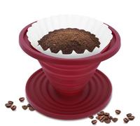 QUOLORA Collapsible Pour Over Coffee Dripper - Reusable Silicone Filter Cone - Foldable Travel Coffee Maker for Camping, Backpacking, Office & Home (Red)