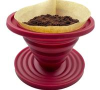 QUOLORA Collapsible Silicone Pour Over Coffee Dripper with 20 Filters - Reusable BPA-Free Coffee Maker for Camping, Travel, Home & Office - Portable Eco-Friendly Brewer (Red)