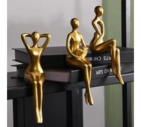 Quoowiit Gold Decor Thinker Statue Decor Book Shelf Decor, Abstract Statue Ornament Office Decor Modern Home Decor Decorations for Living Room Collectable Figurines Coffee Table Decor 3 Piece