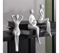 Quoowiit White Thinker Statue Unique Ornament Sculpture, Art Modern Home Decor Accents Bookshelf Decor, Creative Table Decorations for Living Room Desk 3 Piece