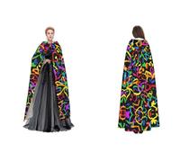 quopvn Gay Pride Rainbow Print Hooded Cloak For Halloween, Cosplay, Masquerade & Costume Parties â€“ Oversized Cloak, Black, One Size