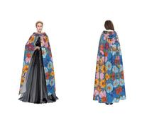 quopvn Hello Hawaii Print Hooded Cloak For Halloween, Cosplay, Masquerade & Costume Parties â€“ Oversized Cloak, Black, One Size