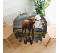 quopvn Highland Cow Print Tablecloth for Outdoor Picnic, Holiday Dinner Round Tablecloth - 60 Inch
