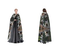 quopvn Little Raccoon Face Print Hooded Cloak For Halloween, Cosplay, Masquerade & Costume Parties â€“ Oversized Cloak, Black, One Size