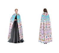 quopvn Rainbow Print Hooded Cloak For Halloween, Cosplay, Masquerade & Costume Parties â€“ Oversized Cloak, Black, One Size