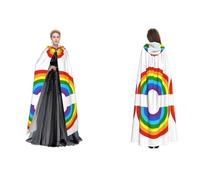 quopvn Rainbow Print Print Hooded Cloak For Halloween, Cosplay, Masquerade & Costume Parties â€“ Oversized Cloak, Black, One Size