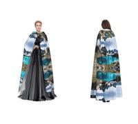 quopvn Rocky Mountain Print Hooded Cloak For Halloween, Cosplay, Masquerade & Costume Parties â€“ Oversized Cloak, Black, One Size