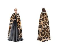 quopvn Rough Leopard Print Print Hooded Cloak For Halloween, Cosplay, Masquerade & Costume Parties â€“ Oversized Cloak, Black, One Size