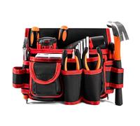 Quorenta Ultra-Thick Men's Tool Belts Fits Waist 31”to 52” Adjustable Oxford Work Pouch with 15 Durable Pockets, Ideal for Repair & Electrical Work (Red, Extra Large)