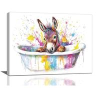 Quorin Donkey Bathroom Wall Art Funny Bathtub Pictures Cute Animal Wall Decor Colorful Graffiti Canvas Print Painting Artwork for Bathroom Living Room Bedroom 16L x12W