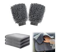 Quorlis Car Cleaning Kit - 5Pcs Car Washing Kit with 3 Microfibre Cleaning Cloths & 2 Wash Mitt, Dual-Sided 600GSM Dry Towels for Auto Care, Detailing, Polishing, Waxing, Interior & Exterior