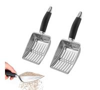 Quorlis Cat Litter Scoop - 2 Pcs Durable Metal Litter Scoop with Non-Slip Rubber Handle, Heavy Duty Cat Poop Scoop for Litter Box, Sturdy Mesh Shovel Easy Clean, Suitable for All Cat Litter Trays