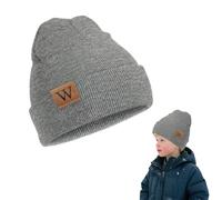 Quorlis Kids Beanie Hat - Stretchy Thermal Insulated Wolly Beanie for 3-8 Years Boys and Girls, Double Layer Winter & Autumn Hat with Turn-Up, Soft and Cozy Kids Hat for Outdoor Activities, Grey