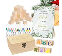 Quorvex Baby Shower Blocks and Sign,Drawing Challenge Funny Toy,Wooden Blocks for Baby Shower - for Tabletop Living Room Dining Room Gender First Birthday Reveal Party
