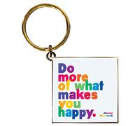 Quotable Do More Of What Makes You Happy Motivational Keychain, Hard Enamel Gold Plating Square with Inspirational Quote, 1.5" Metal Key Ring