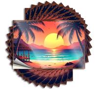 Quote Camper Decorations for Inside Peel and Stick - Palm Trees Frame A Serene Sunset Over The Ocean Hat Square Waterproof Vinyl for Diatomaceous(12X18CM)