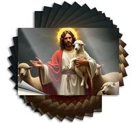 Quote Core Peel and Stick - A Man with A Halo Holds A Lamb, Surrounded By Sheep. Bumper Tall Waterproof Vinyl for Dry(8X12CM)