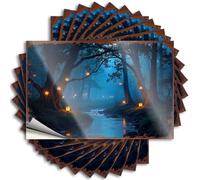 Quote Mini Vinyl Decals, Kitchen Sets Waterproof Window Stickers for Water Bottle | Enchanted Forest Pathway with Glowing Lanterns By The Stream Perfect for Men Laptop Decor(8X12CM)