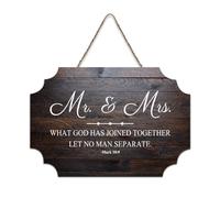 Quote Mr. And Mrs. What God Has Joined Together Let Mark 10:9 Rustic Wood Welcome Sign for Front Porch Door Wall Decoration Farmhouse Wooden Sign For School Classroom Coffee Club Home 6x10in