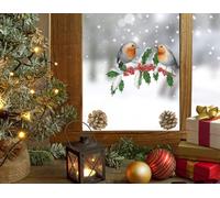 Quote My Wall Christmas Robins Holly Branch Pine Cones - Snowy Decorations for Home Shop Windows for Kids, Children's Festive Holiday Art Removable (Robin Branch)