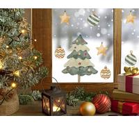 Quote My Wall Christmas Tree Window Stickers Decorations for Home Shop Decals - Removable Kids Snowy Xmas Tree Window Films (Christmas Tree & Baubles)