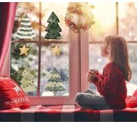 Quote My Wall Christmas Window Sticker Trees - Snowy Decorations for Home Shop Windows for Kids, Children's Festive Holiday Art Removable (Large Christmas Trees & Stars)