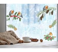 Quote My Wall Christmas Window Stickers Robins On Snow Branches with Foliage Robin Nest Festive Xmas Removable Decals Decorations (Robin Branch Christmas Window Stickers)