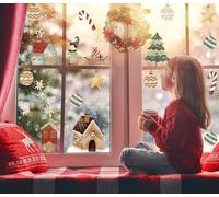 Quote My Wall Christmas Window Stickers Trees Cute Elf Watercolour Village Baubles Decorations for Home Shop Windows for Kids, Children's Festive Holiday Art Removable (Christmas Village)