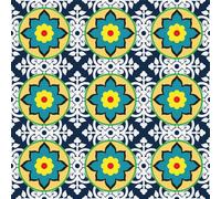 Quote My Wall Quotemywall Blue & Yellow Floral Tile Stickers Pack Peel & Stick Tile Decals For Kitchen & Bathroom (16 Pack)