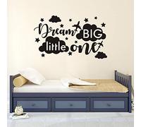 Quote Wall Decal, Dream Big Little One Decal, Baby Room Decor, Quote for Kids, Baby Boy Room DecorPlane Decal, Cloud and Star Decal, Wall Decals Nursery(Y40) (Large, White)