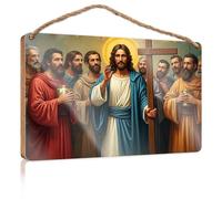 Quote Wood Plaque A Group of Men Carrying A Cross, with One Man in Blue Robes Leading Them Wood Signs for Home Decor Bathroom Funny Signs(23X35CM)