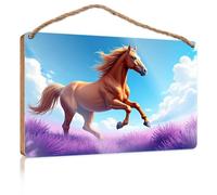 Quote Wood Plaque A Majestic Horse Gallops Freely in A Lavender Field Under A Bright Blue Sky Wood Signs for Home Decor Bathroom Funny Signs(23X35CM)