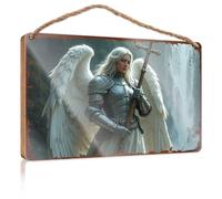 Quote Wood Plaque Angel Warrior With Wings And Sword By Waterfall Wooded Sign Pool Decor House Decor Clearance(20X30CM)