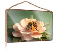 Quote Wood Plaque Close-Up Of Bee Pollinating A Pink Flower On Green Background Wooded Sign Pool Decor House Decor Clearance(20X30CM)