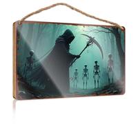 Quote Wood Plaque Death'S Shadow: A Grim Reaper Amidst Skeletons In A Misty Forest Wooded Sign Pool Decor House Decor Clearance(15X28CM)