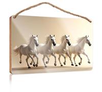 Quote Wood Plaque Four White Horses Running Together Wood Signs for Home Decor Bathroom Funny Signs(23X35CM)