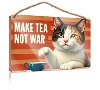 Quote Wood Plaque Make Tea, Not War Wood Signs for Home Decor Bathroom Funny Signs(23X35CM)