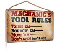 Quote Wood Plaque Mechanic's Tool Rules: Touch 'Em, Borrow 'Em, Move 'Em Outdoor Signs And Decor Wood Bathroom Sign(23X35CM)