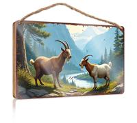 Quote Wood Plaque Mountain Majesty: A Serene Scene With Two Majestic Goats Wooded Sign Pool Decor House Decor Clearance(20X30CM)