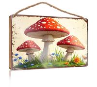 Quote Wood Plaque Three Red Mushrooms with White Spots in A Grassy Field Wood Signs for Home Decor Bathroom Funny Signs(15X28CM)