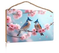 Quote Wood Plaque Two Birds Perched On Cherry Blossom Branches Wood Signs for Home Decor Bathroom Funny Signs(23X35CM)