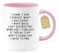 quotedazur Café-Croissant - 60th Birthday Custom Coffee Mug - I Came, I Saw I Forgot What I was Doing. I Went - Modern Humorous Gift